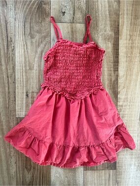 weekend academy smocked tiered coral pink girls dress size S (6/7)